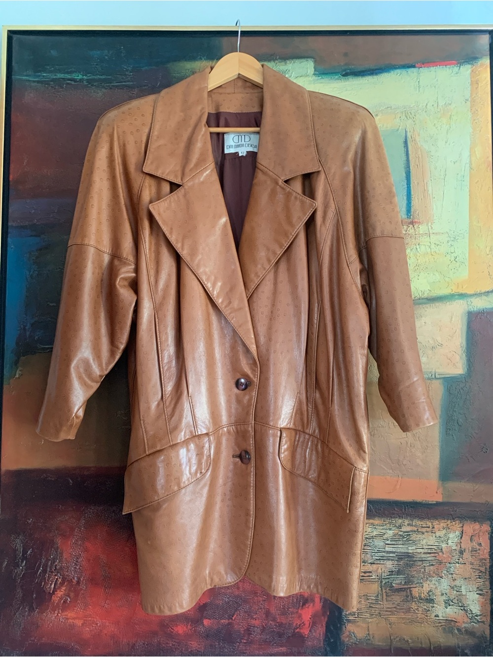 Vintage 80s Classic Ostrich Embossed Leather Jacket with Dropped Waist , Sz 12
